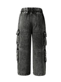 Export kids pants distressed jeans k-style multi-flap pocket pantsloose cool girlstraight-legretroloose pants