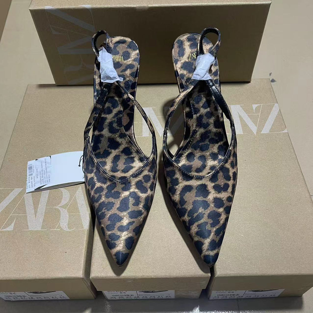 Za2024 autumn/winter new leopard print back strap high heel sandals - european & american style, everyday versatile women's sandals