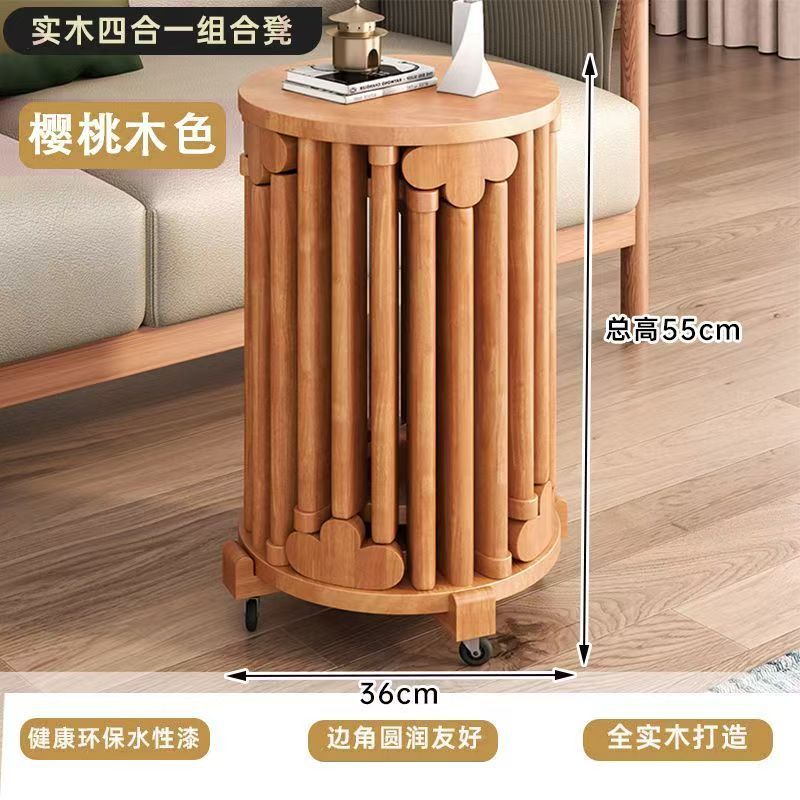 Coffee table stool solid wood dining table stool dining chair sofa for home living room small stool stackable foldable stool four-in-one stool