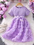 Girls' dress for toddlers and young children, 3d rose and bow dress