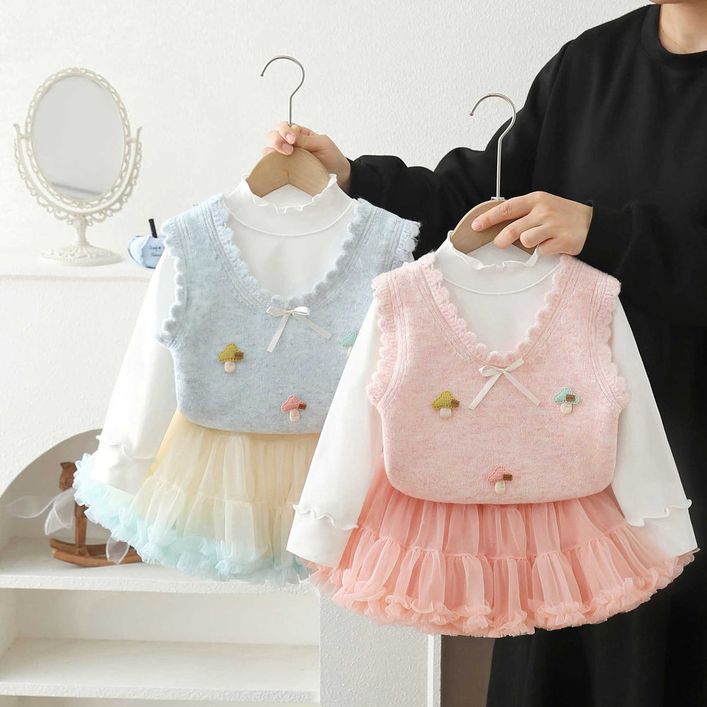 Girls' spring and autumn outfit set : new, stylish, and trendy spring fashion for baby girls and toddlers - tutu skirt three-piece set for little girls