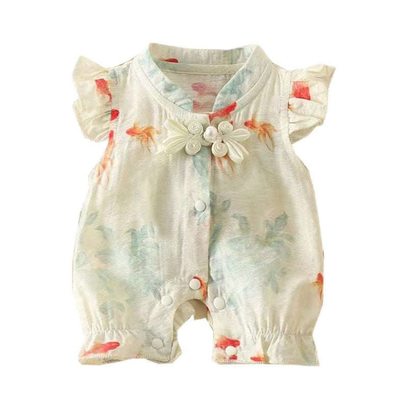 Baby clothes summer fashion chinese style khaki thin one-piece clothes newborn baby one-piece short-sleeved