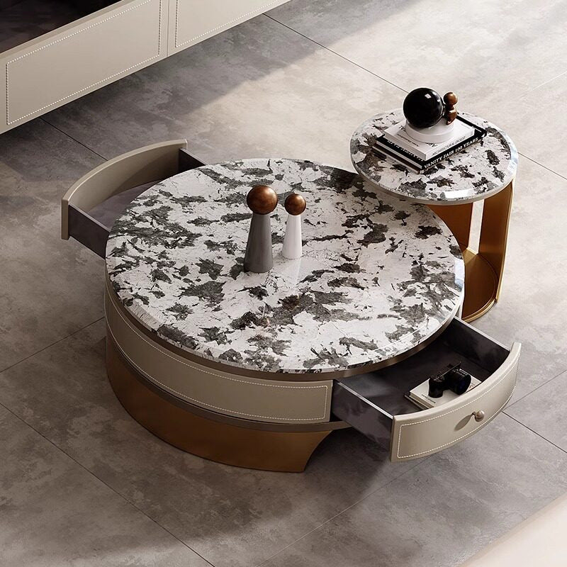 Ready-to-ship luxury stone coffee table - italian modern minimalist round coffee table - light luxury furniture marble coffee table for living room home use