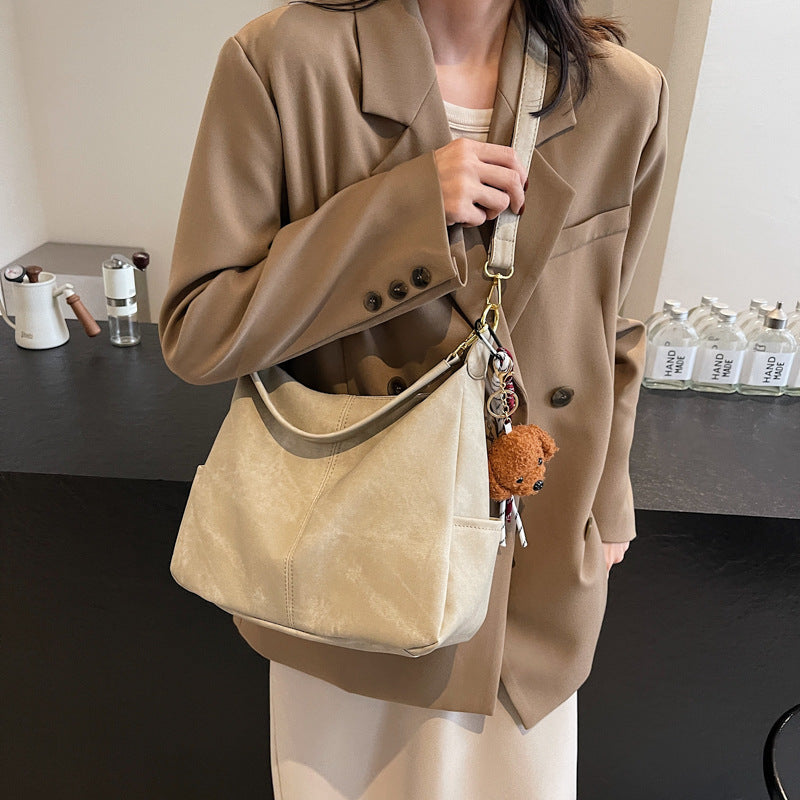 Grey textured large-capacity casual messenger bag 2025 new trendy fashion versatile simple style shoulder bag big bag
