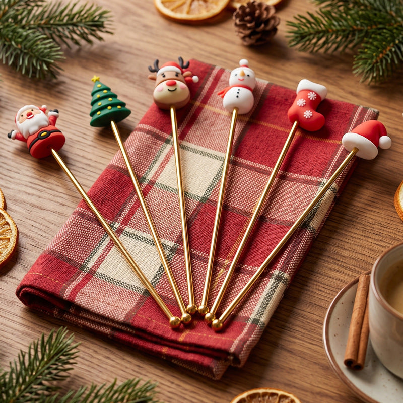 304 stainless steel christmas reindeer & snowman stirring spoon set - coffee, milk tea, dessert spoons - exquisite gift box packaging - wholesale