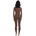 New arrival cross-border fashion half-open zipper tight pure color high elastic long yoga wear fitness running sports jumpsuit