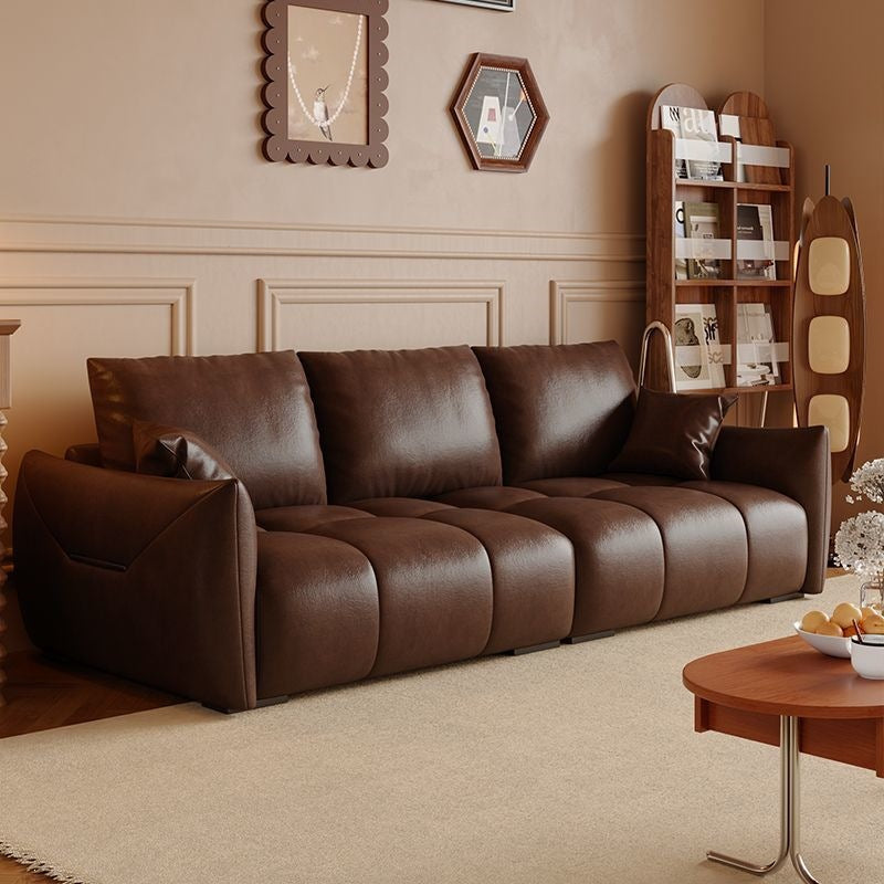 Retro oil wax leather sofa modern casual living room size apartment straight row three-slot distressed medieval style sofa