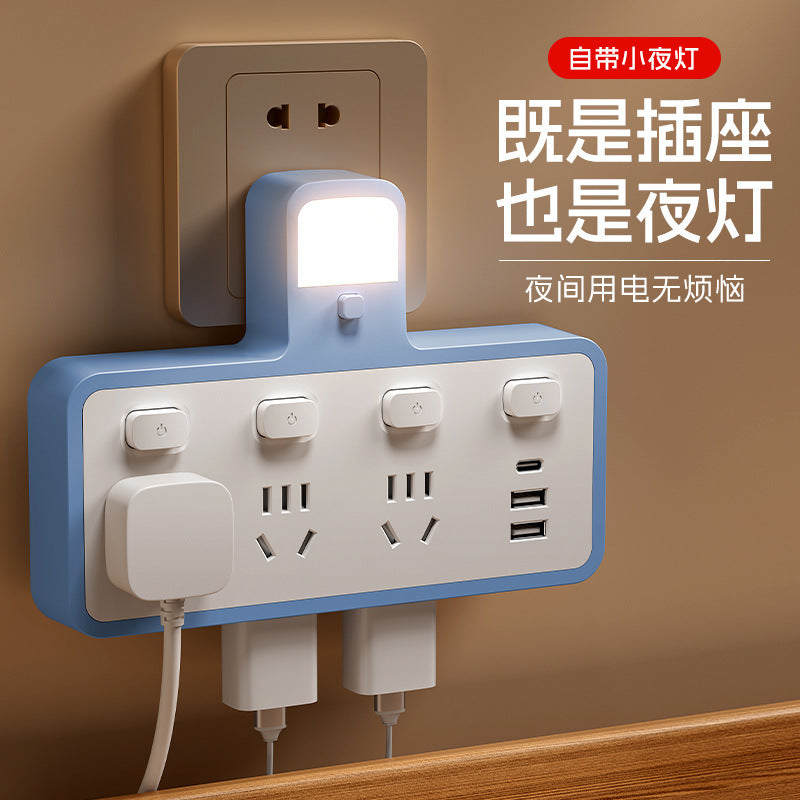 Smart converter office socket night light independent switch power strip wireless multifunctional usb power strip dormitory student
