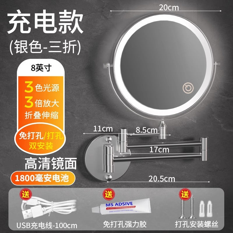 Led lighted makeup mirror - bathroom vanity mirror - punch-free magnifying mirror - hotel style extendable folding wall-mounted beauty mirror