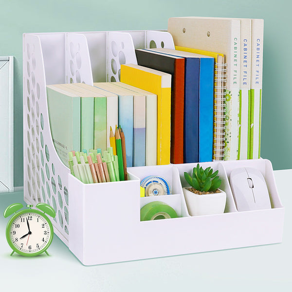 Desktop file rack, simple white unprinted style, office desk file frame, junior high school student book shelf