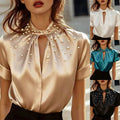 best selling women's satin short sleeve tops shirt