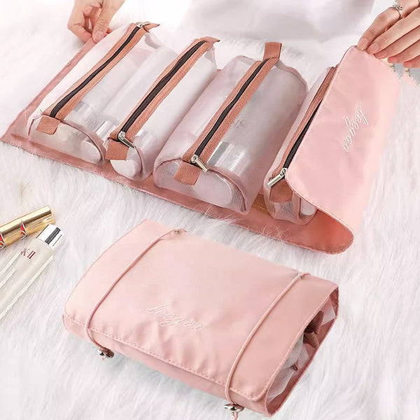 4-in-1 cosmetic bag, women's portable partition, large-capacity business trip storage bag, folding cosmetic toilet bag