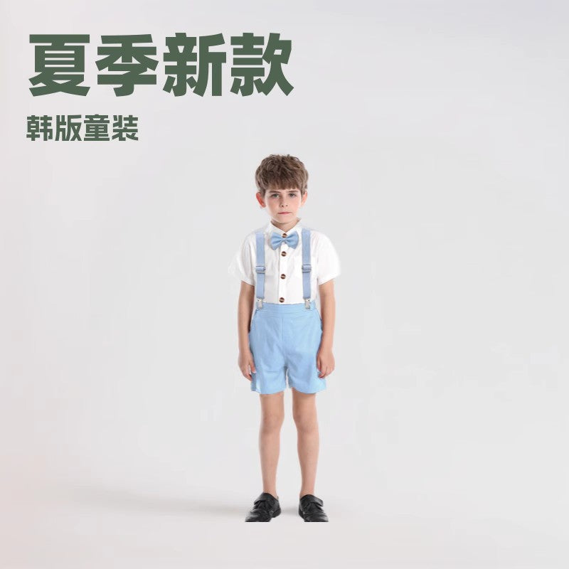 Children's day performance dress summer boys' group suspender suit korean style flower boy kindergarten graduation suit