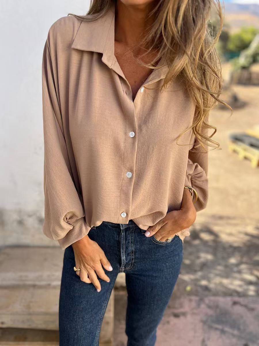new autumn/winter versatile long-sleeve women's turn-down collar button-down shirt top
