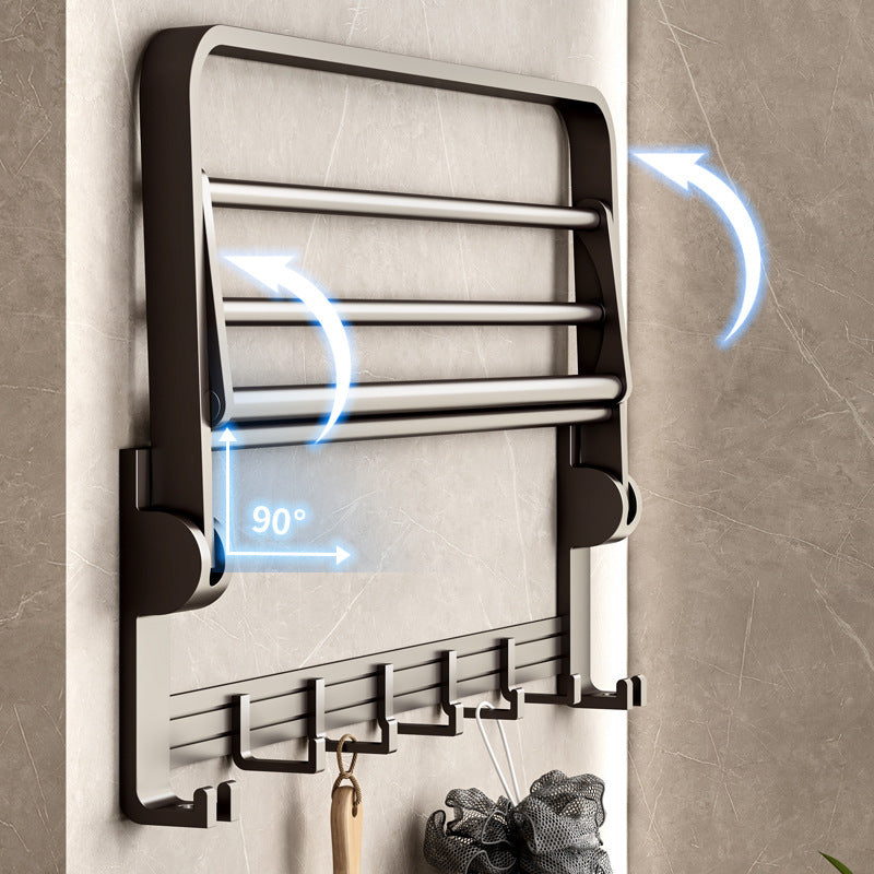 Gunmetal towel rack, foldable bath towel holder, no-drill bathroom toilet storage shelf, wall-mounted organizer