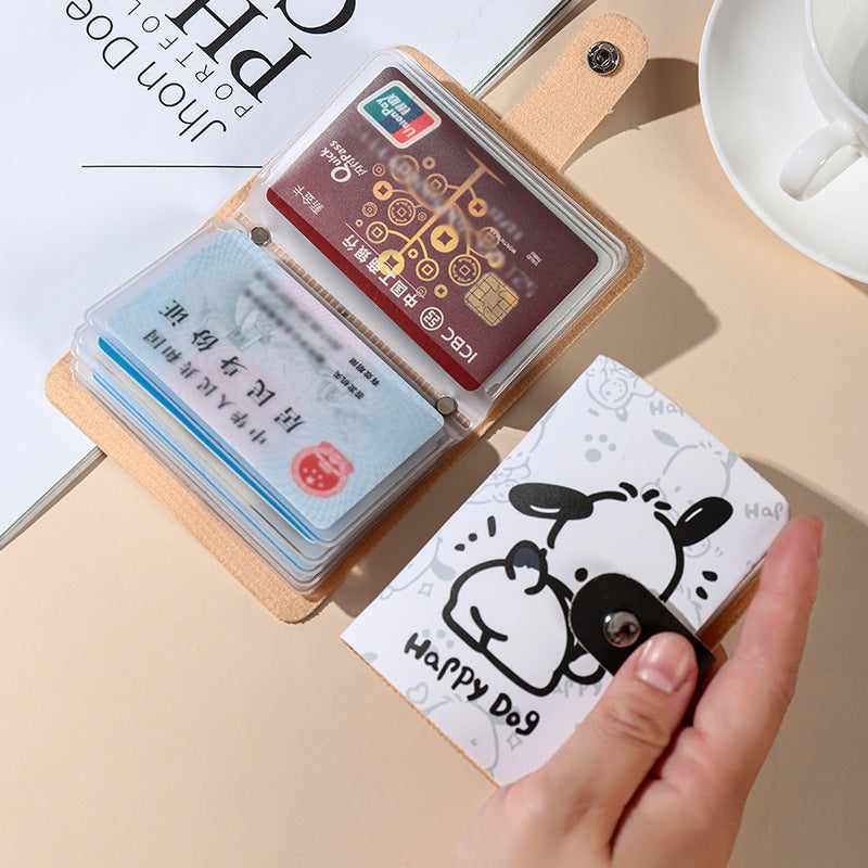 Puppy cartoon card bag, women's personality ultra-thin, portable, compact, anti-degaussing certificate card holder, transparent bank card protection