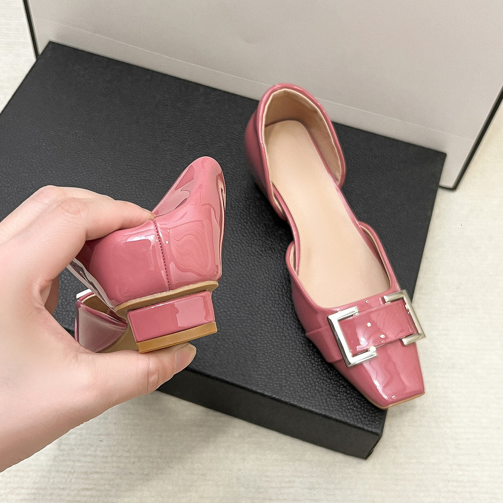 Soft leather flats women's patent leather work work clothing hidden heel 6cm square buckle 2026new arrivalelegant hollow mary jane shoes