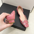 Soft leather flats women's patent leather work work clothing hidden heel 6cm square buckle 2026new arrivalelegant hollow mary jane shoes