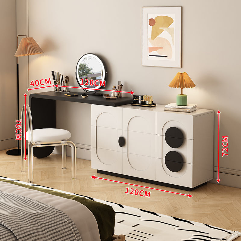 French retro solid wood vanity table with drawer cabinet - modern minimalist master bedroom high-end black and white desk makeup vanity
