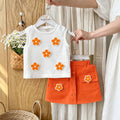 new cross-border girls' fashion set: solid color floral tank top + casual shorts two-piece outfit