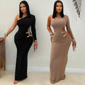 C7543 cross-border   fashion women's sexy one-shoulder sleeveless bodycon solid color dress