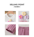 girls' knitted set: white ribbed top with ruffle and floral detail, purple pants - autumn two-piece outfit for kids