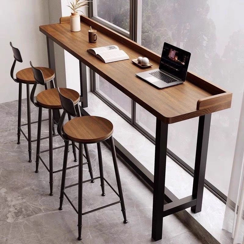 Balcony for home bar table casual solid wood window bench high and low feet bench bar table chair wall narrow table