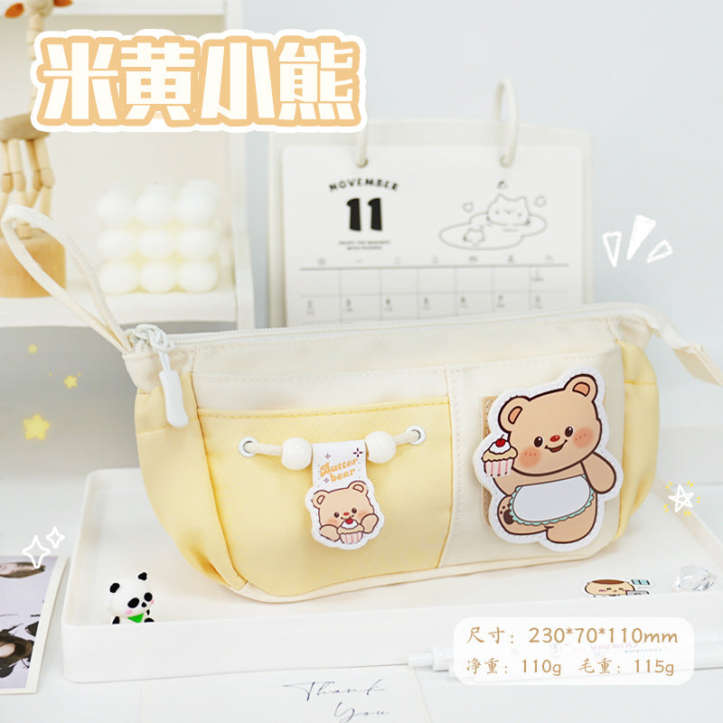 Large-capacity pencil case, new design sense Velcro stationery bag, niche high-end feeling milk huhu junior high school student stationery box