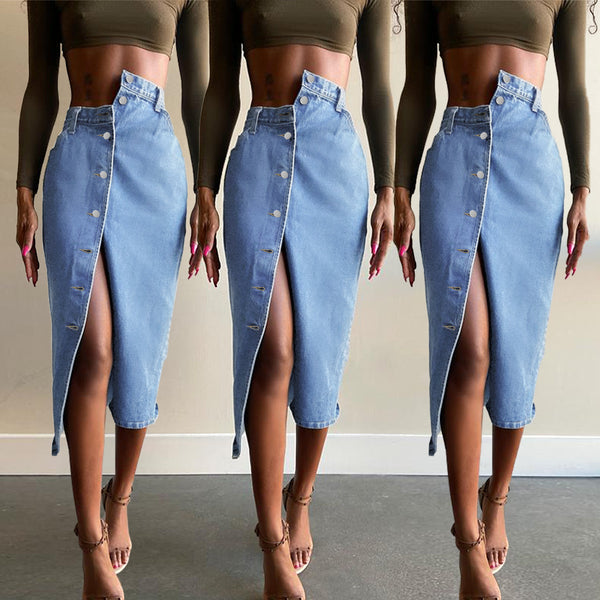 high waist slim cut denim skirt wish amazon   European and American women's clothing