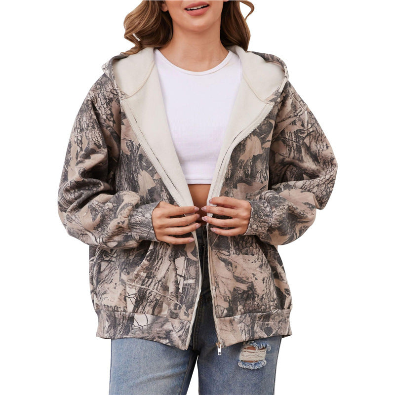 cross-border leaf print hoodie - unisex zip-up 3d printed jacket, casual & versatile, hot seller for international markets