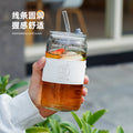 Amazon cross-border coke cup with straw, bamboo lid, juice cold drink cup, ins style glass water cup, personalized