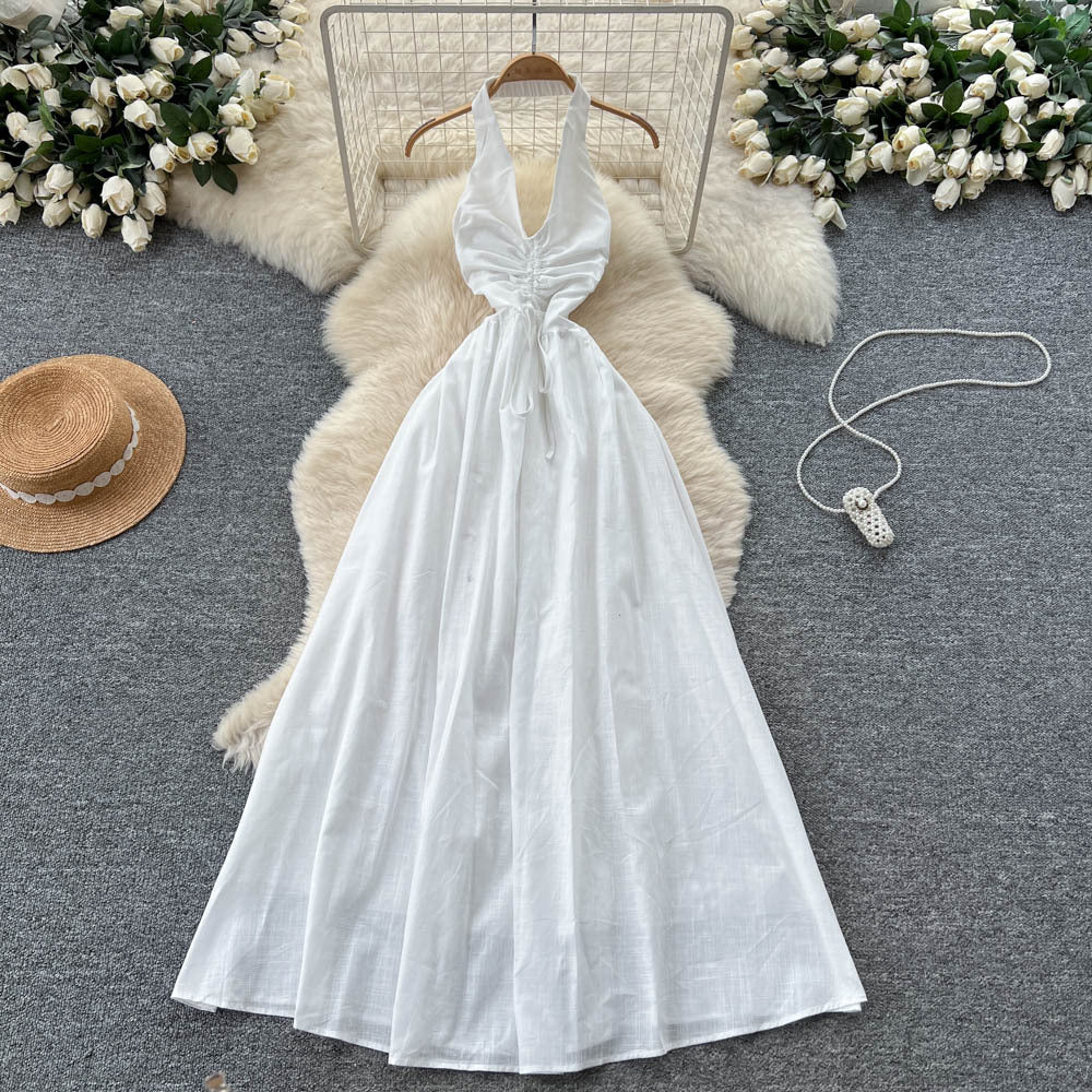 Accessible luxuryniche stylehalterdress women's summersexybacklessv necktie backwaist slimming lookholiday style long skirt