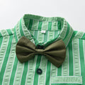 First birthday outfit for baby boys: british gentleman style short-sleeve set - boys' striped shirt and pants set
