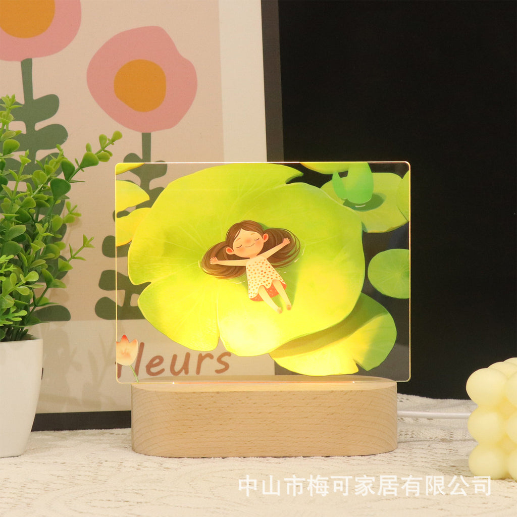 USB plug-in wooden ambient light desktop photo ornament UV printing acrylic night light warm light with sleeping bedside lamp