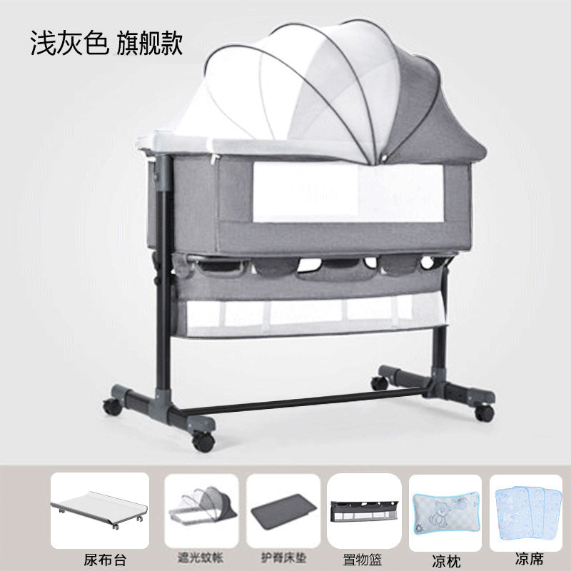 Baby crib newborn bed splicing large bed baby rocking bed bb children's bed cradle bed multifunctional movable foldable