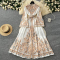 French retro floral print flared sleeve dress - women's spring belted single-breasted design, luxe & elegant maxi dress