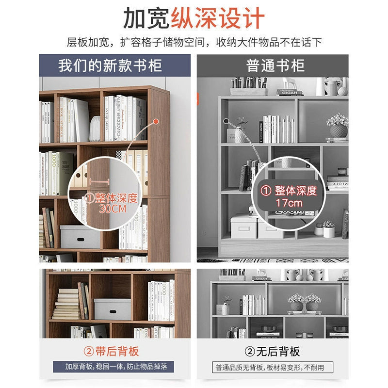 Simple bookshelf floor-to-ceiling against the wall, living room shelf layered storage rack, storage cabinet integrated, simple household bookcase