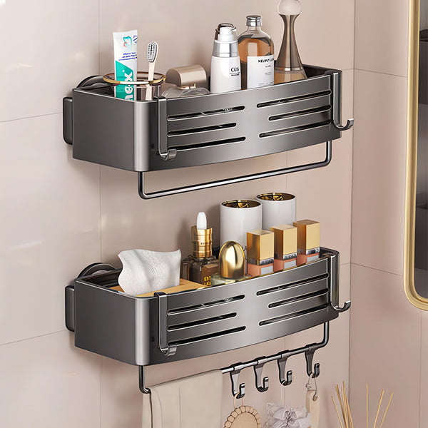 Suction cup rack, toilet wall-mounted non-punching bathroom wash storage basket, washstand with rod towel hanger