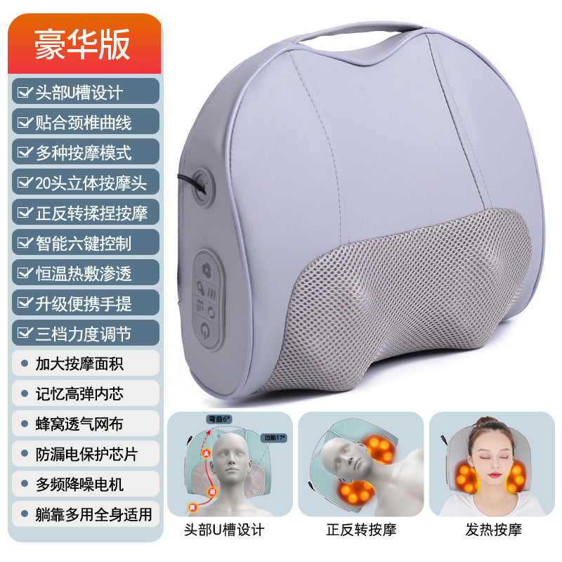 Cervical spine massager neck massage pillow hot compress shoulder lumbar lumbar kneading massager air bag stretching for home