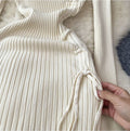 Vintage chic french tea dress: drawstring tie, unique design, slim waist, fishtail knit dress for women