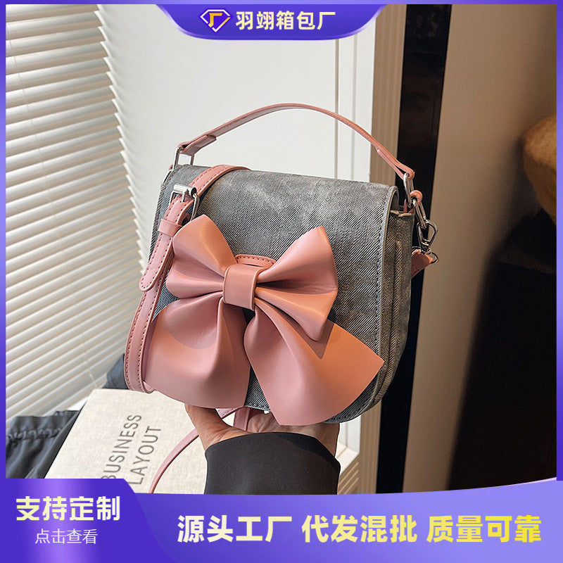 Foreign trade cute girl bow bag women's 2025 summer new versatile casual small square bag shoulder messenger bag