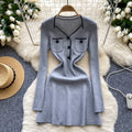 Luxury chic knit dress for women - autumn/winter, slimming waist design, unique and stylish, mature and elegant midi dress