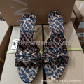 Za new 2024 fashion high heel pointed toe open toe leopard print thin one-strap bow detail backless mules sandals for women