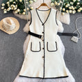 Xiaoxiangfengv neckknitting shirt vest dressfemaleautum waist slimming lookeleganttwo-piece setsuit skirt