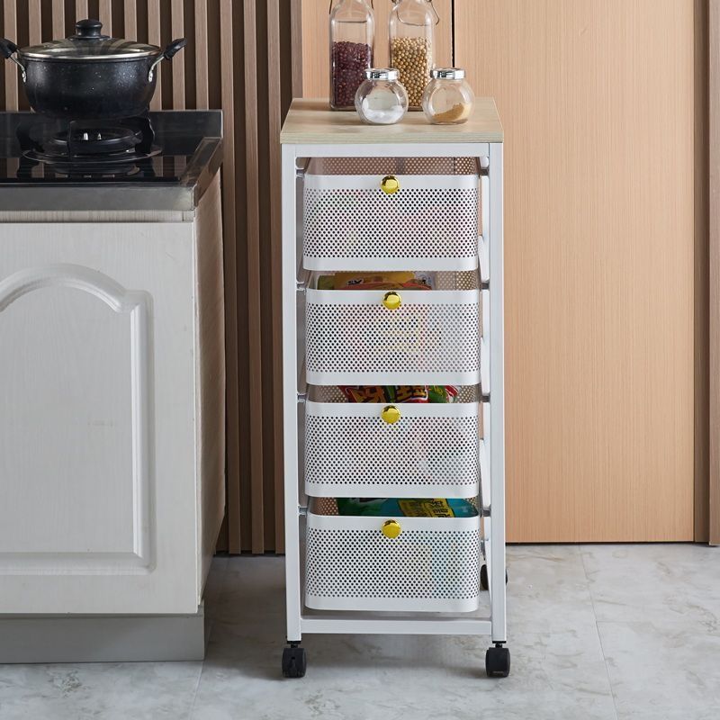 Drawer-style kitchen storage rack with vegetable basket, multi-functional floor-standing slim storage cabinet for home use, multi-layer snack organizer