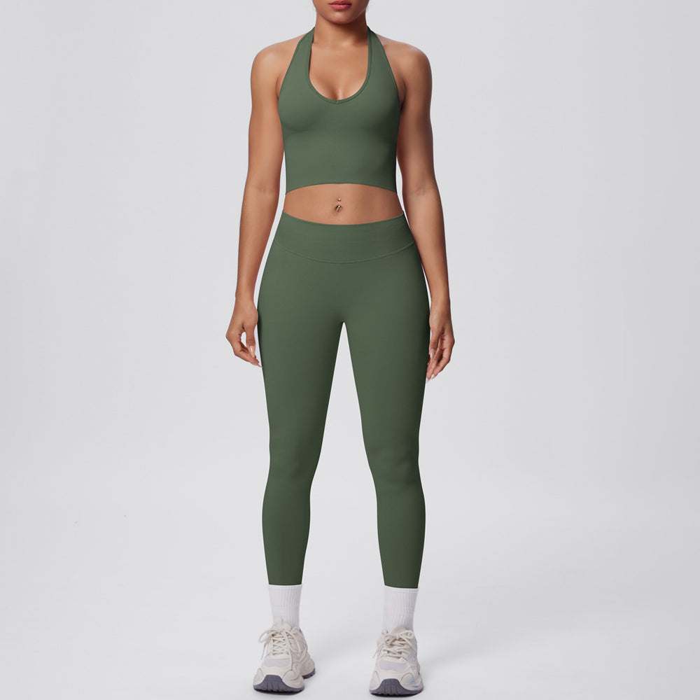 fashion seamless halter neck back yoga suit running sports fitness yoga suit two-piece set for women