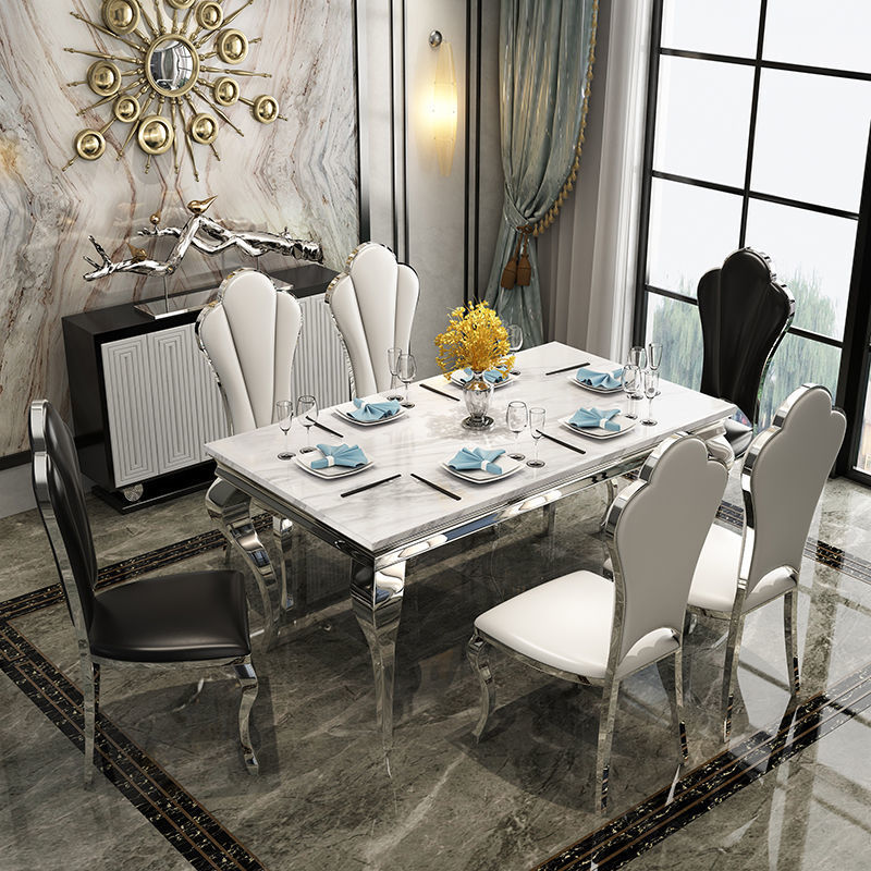 Luxury marble dining table - rectangular, postmodern design, space-saving, stainless steel titanium gold finish, perfect for small apartments