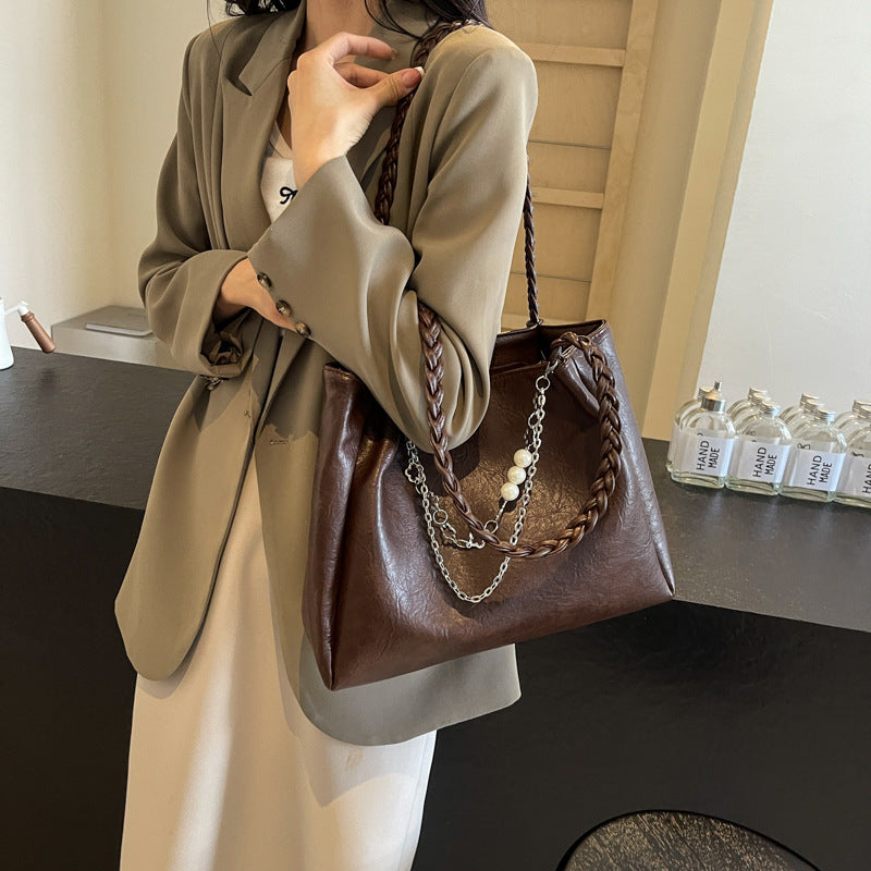 Cross-border high-end large-capacity bag women's 2025 new fashion college student shoulder bag niche women's tote bag