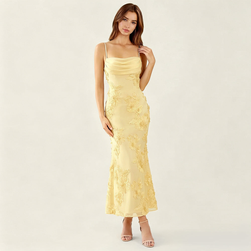 C7752 cross-border    new women's french style camisole dress with 3d floral appliqué