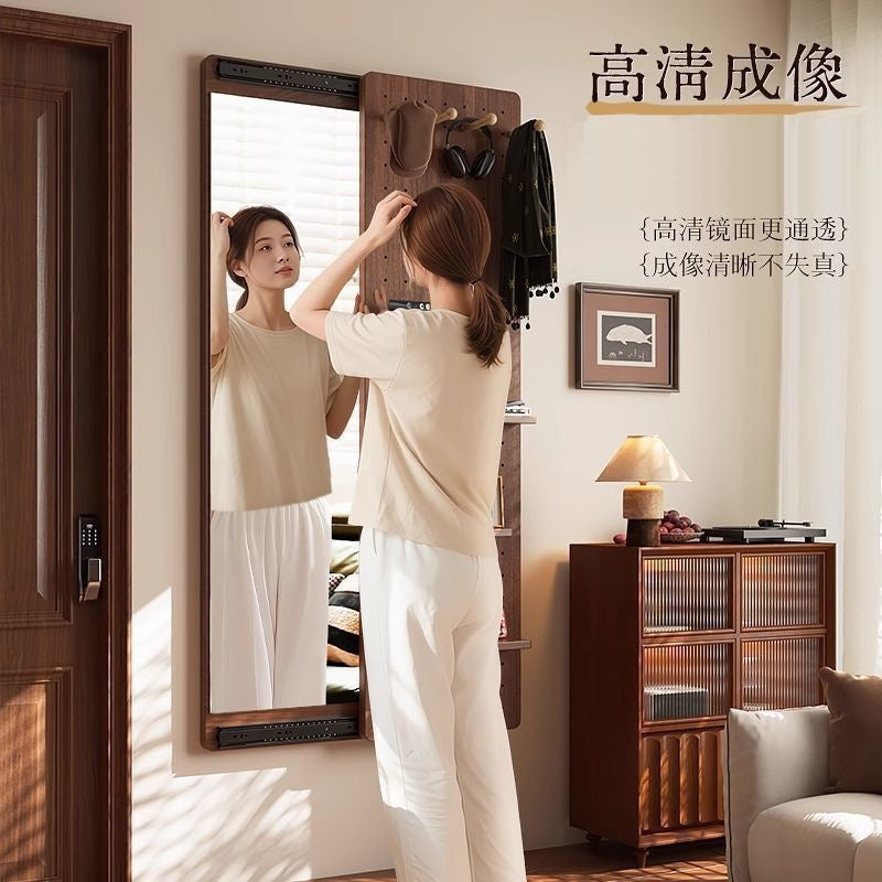 Chinese style invisible sliding mirror wall hanging wall mounted can be closed hidden full length mirror perforated board full length fitting mirror